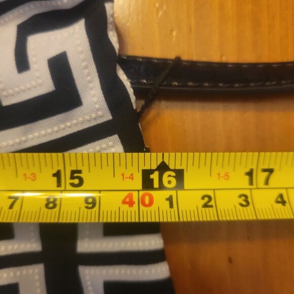 Tiana B. Black/White Geometric Patterned Fit & Flare Belted Dress - Size 10 - Picture 10 of 13